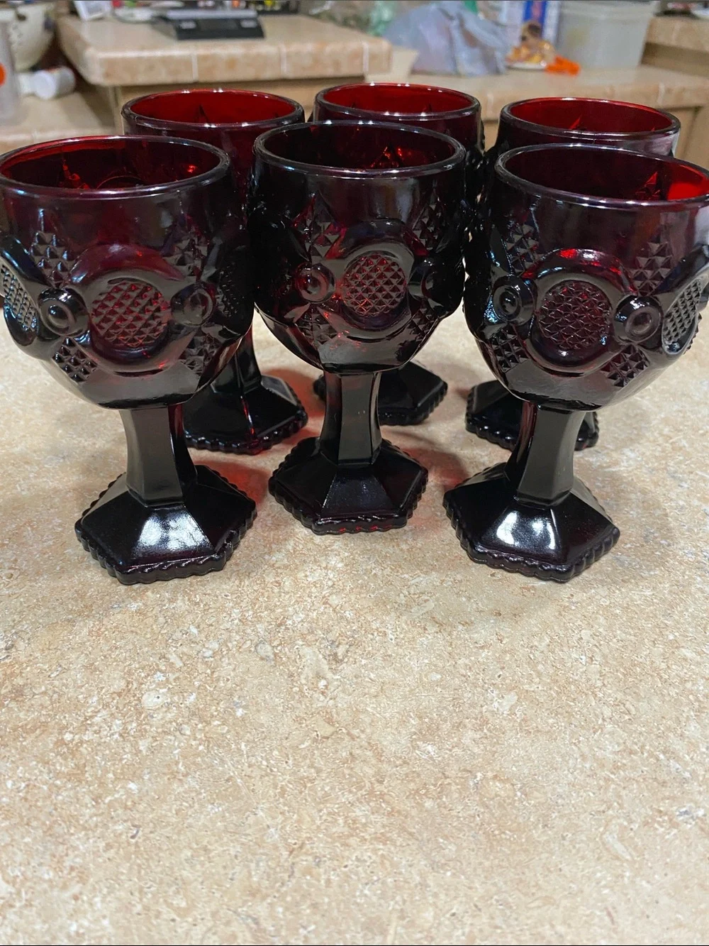 Set Of 6 Vintage Avon Ruby Red Cape Cod Small Goblets/Wine Glasses EUC
